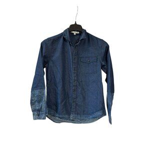 5cm Womens Blue Denim Shirt Button Front Two Tone Long Sleeve Size S